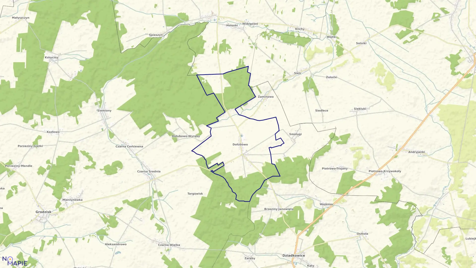 Mapa obrębu DOŁUBOWO w gminie Dziadkowice