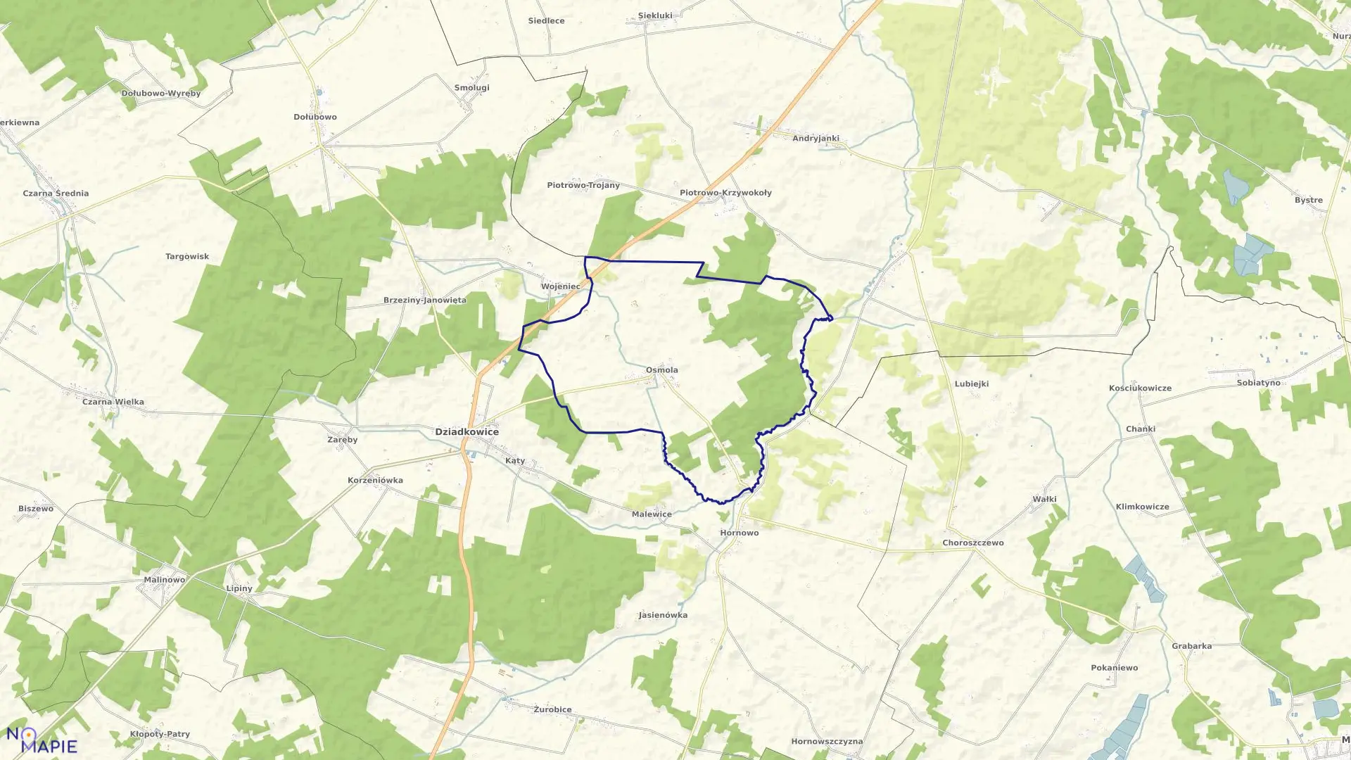 Mapa obrębu OSMOLA w gminie Dziadkowice